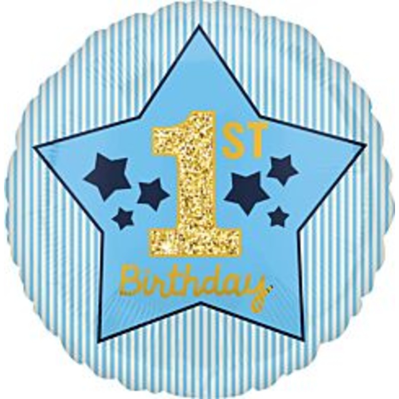#283 Boy 1st Birthday Blue & Gold 18in Printed Mylar