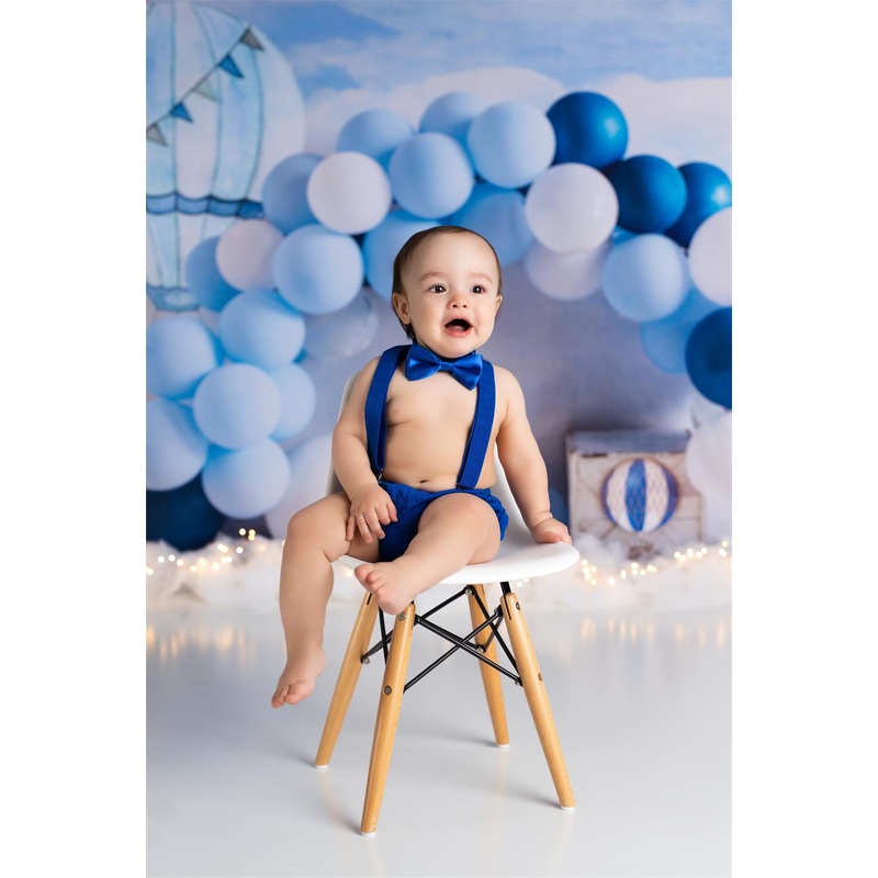 Kate Birthday Blue Balloon Arch Cake Smash Backdrop for Photography Microfiber 7x5ft - small kids sitting / cake smash