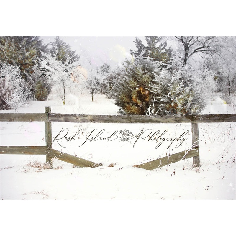 Kate Winter Forest Snow Brown Fence Backdrop Designed by Laura Bybee 7x5ft - small kids sitting / cake smash Microfiber (Printed)