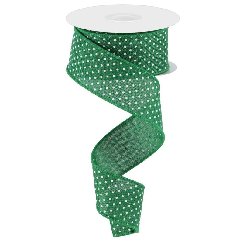 1.5" Raised Swiss Dot Ribbon: Emerald Grn/Wht - 10yds