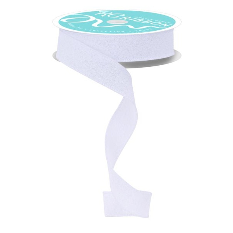 7/8" Fine Glitter Ribbon: White- 10yds