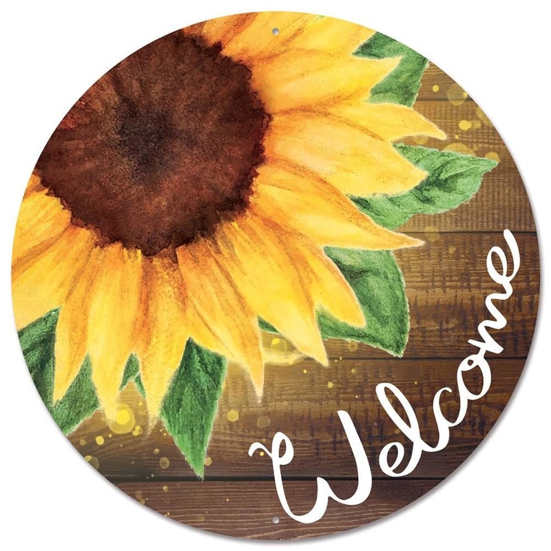 12" Round Metal Welcome Lg Sunflower Sign