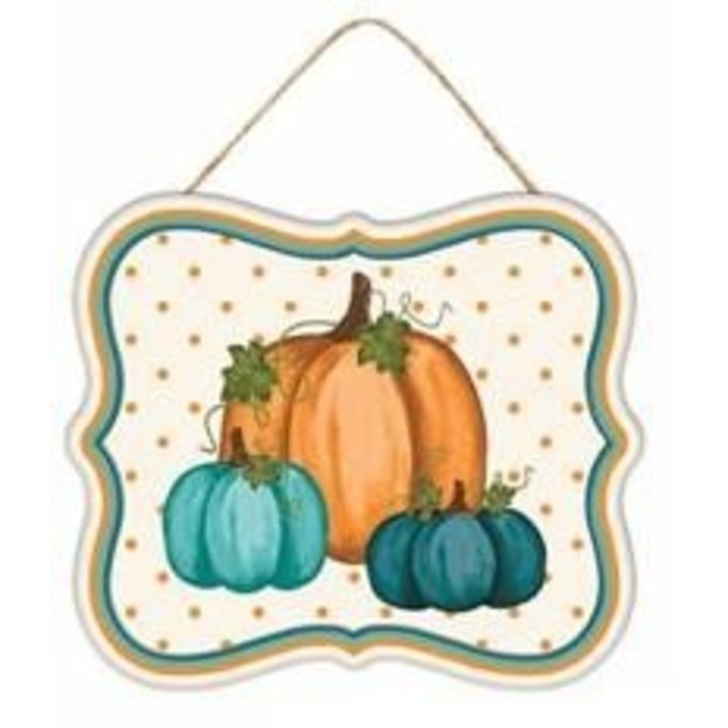 7" Metal Fall Sign: Pumpkins (Crm/Org/Teal)