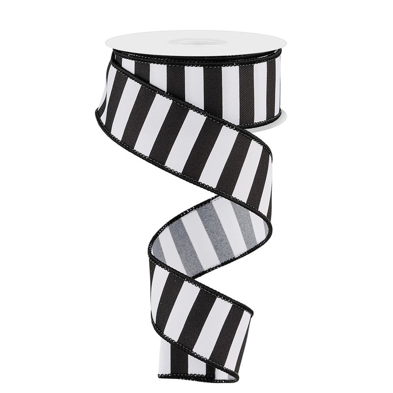 1.5" Horizontal Stripe Ribbon: Black/White