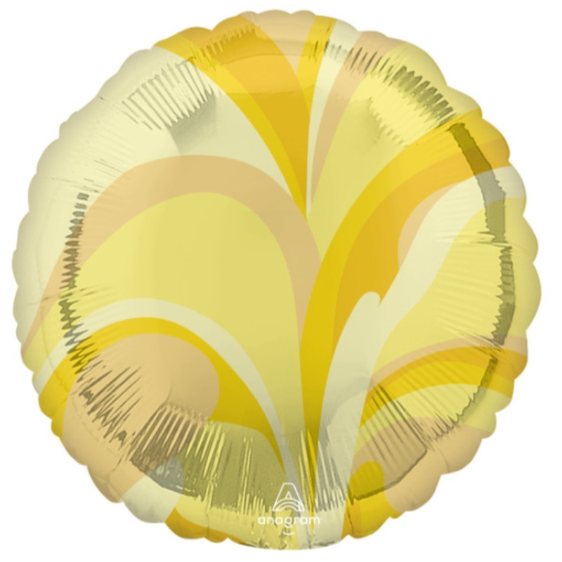 18" Round Macro Marble Gold Inflated with Helium and Ribbon