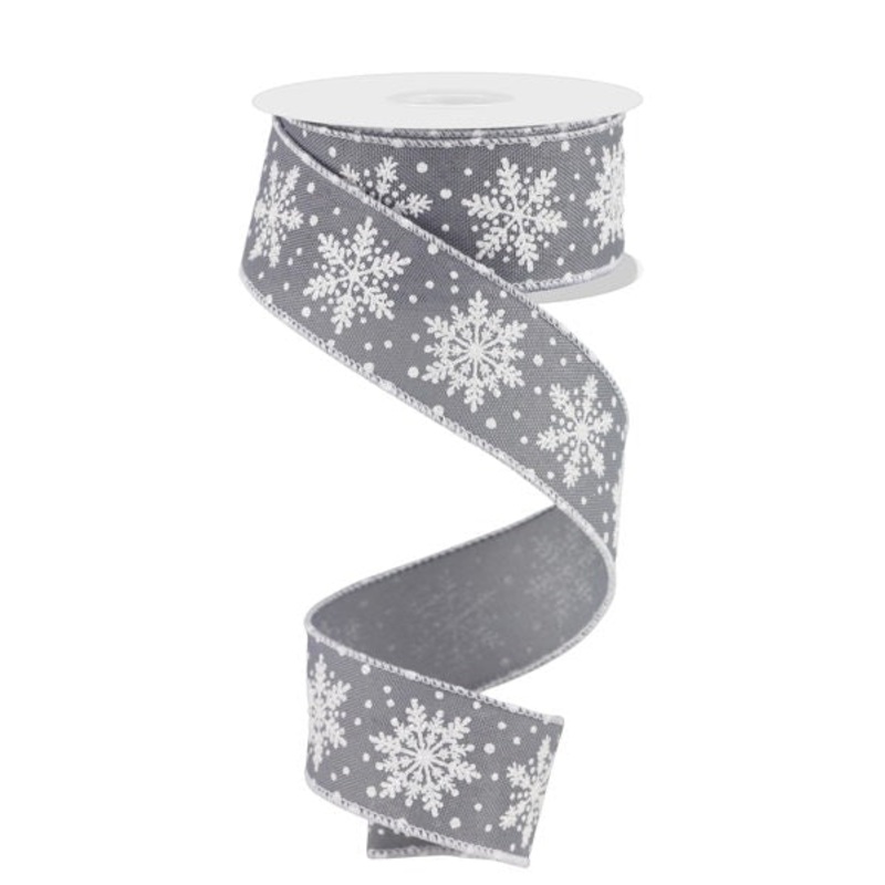 1.5" Bold Snowflake Ribbon: Lt Grey/Wht - 10yds