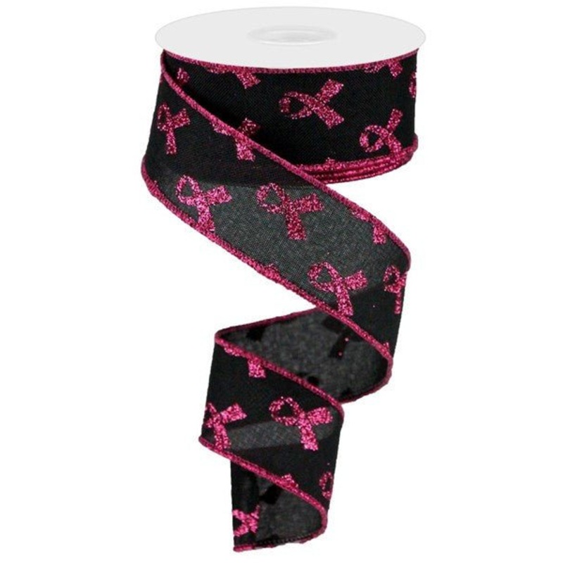 1.5" Breast Cancer Awareness Ribbon: Black/Pink - 10yds