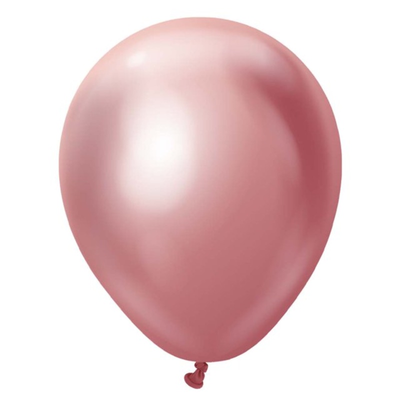 11" Kalisan Mirror Pink Inflated with Helium and Ribbon
