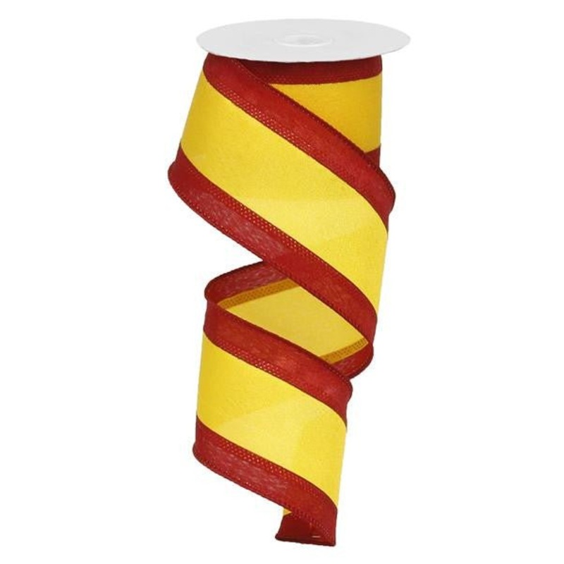 2.5" Satin Tri-Stripe Ribbon: Dk Red/Golden Yellow - 10Yds