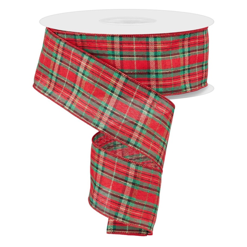 2.5" x 50yd Woven Plaid Ribbon: Red/Green/Blk