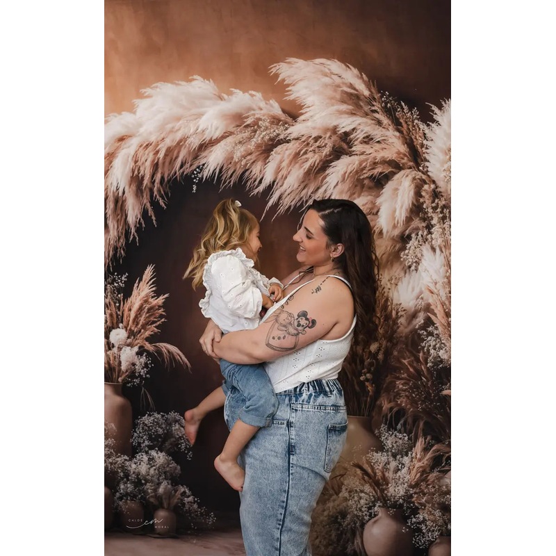 Kate Boho Arch Pampas Grass Brown Backdrop Designed by Emetselch Microfiber (Printed) 7x5ft - small kids sitting / cake smash