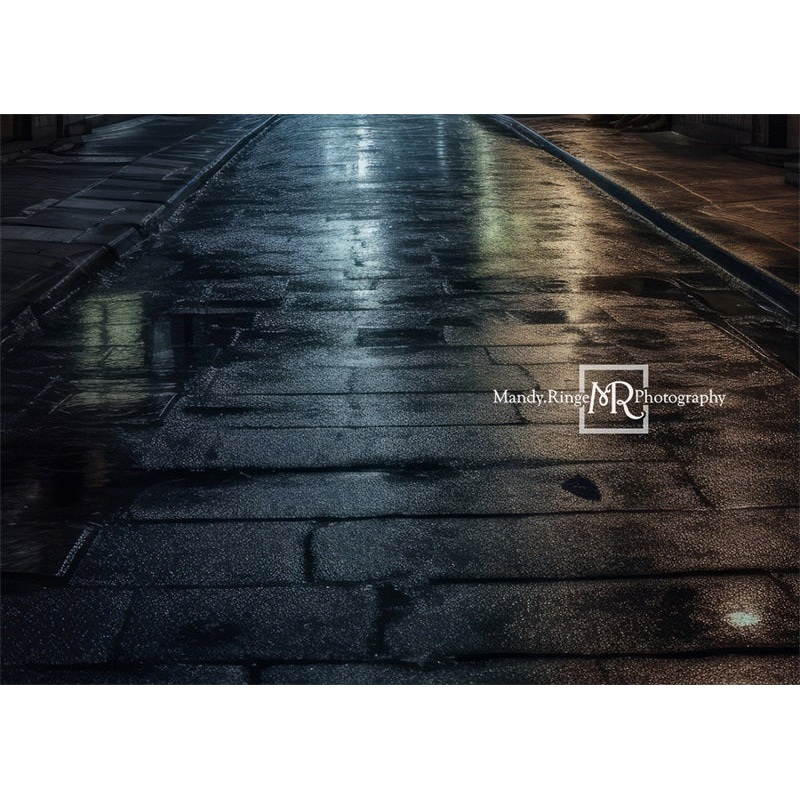 Kate Alley at Night Floor City Backdrop Designed by Mandy Ringe Photography 7x5ft(2.2x1.5m) Microfiber (Printed)