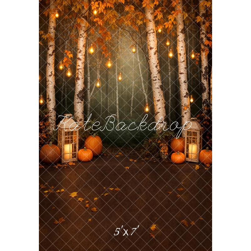 Kate Autumn Maple Forest Light Orange Pumpkin Backdrop Designed by Emetselch 5x7ft(1.5x2.2m) Microfiber (Printed)