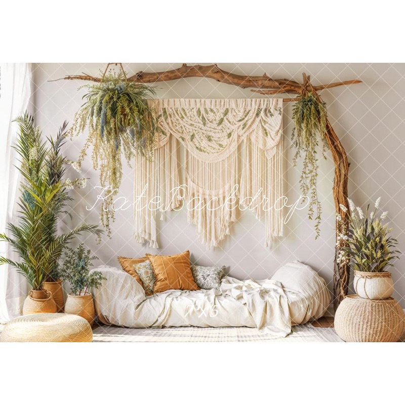 Kate Boho Macrame Plant Arch Cozy Sofa Backdrop Designed by Emetselch Microfiber (Printed) 7x5ft - small kids sitting / cake smash