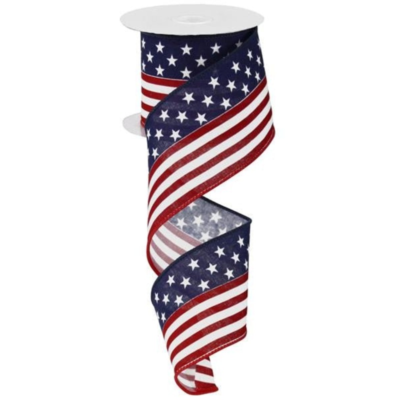 2.5" Stars and Stripes Flag Ribbon on Canvas - 10yds