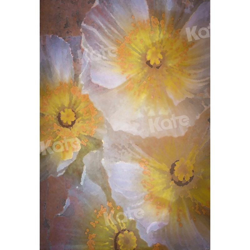 Kate Yellow White Flowers Backdrop Designed by GQ 3x5ft(1x1.5m) Microfiber (Printed)