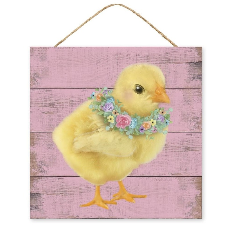 10" Chick w/ Floral Wreath Sign