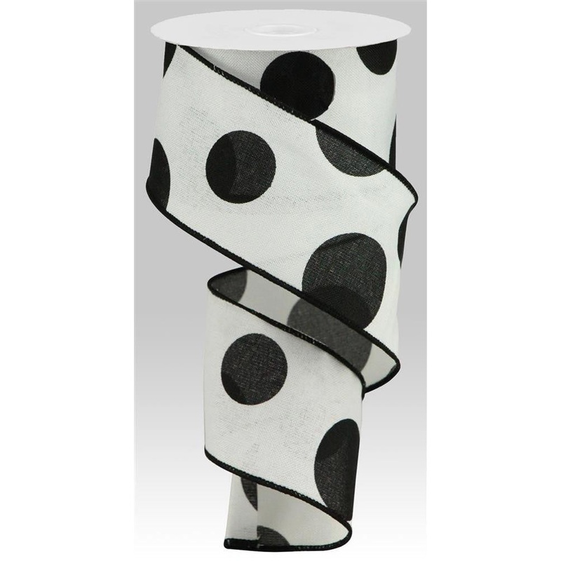 2.5" x 10yd Linen Giant Dot Ribbon: White/Black