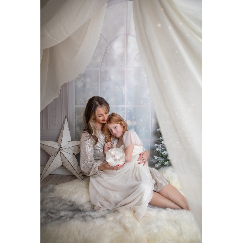 Kate Window Snowflake Backdrop Winter White Curtains for Photography 5x3ft - newborns and babies Microfiber (Printed)