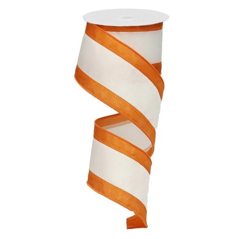 2.5" Satin Tri-Stripe Ribbon: Burnt Orange/White - 10Yds