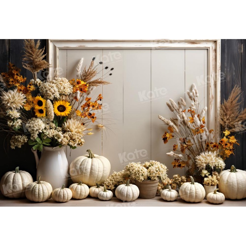 Kate Artistic White Pumpkin Wall Backdrop Designed by Emetselch 7x5ft - small kids sitting / cake smash Microfiber (Printed)