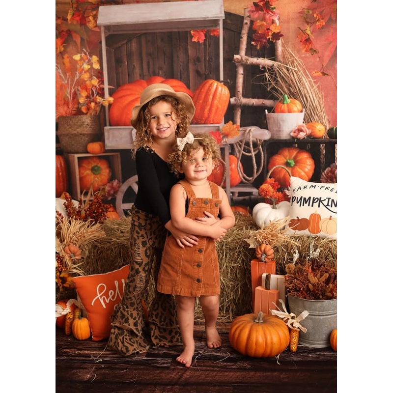 Kate Autumn Cake Smash Backdrop Pumpkin Maple Leaves Designed by Emetselch 7x5ft - small kids sitting / cake smash Microfiber (Printed)