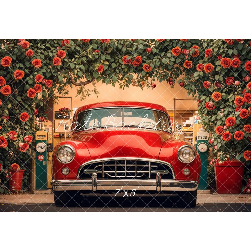 Kate Valentine Vintage Car Rose Arch Backdrop Designed by Emetselch Microfiber (Printed) 7x5ft - small kids sitting / cake smash
