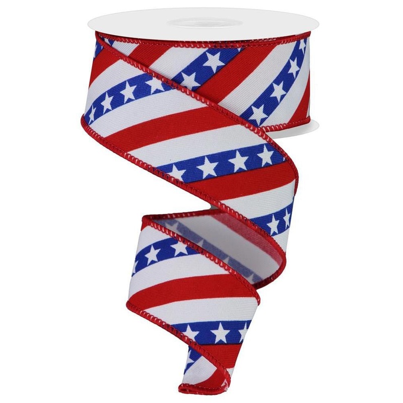 1.5" Diagonal Stars/Stripe Ribbon - 10yds