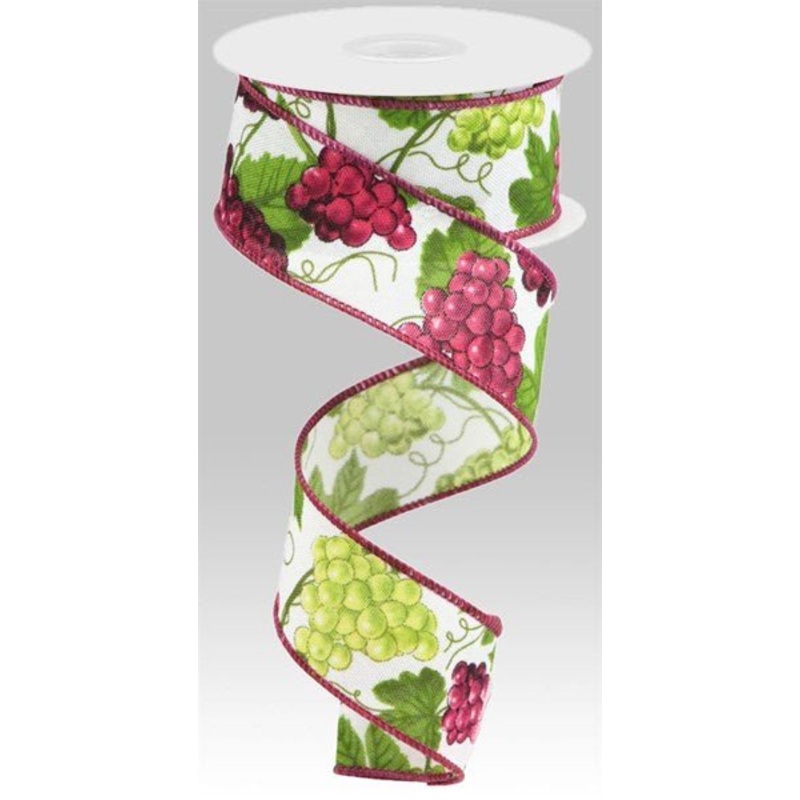 1.5" Grapes Ribbon: White - 10yds
