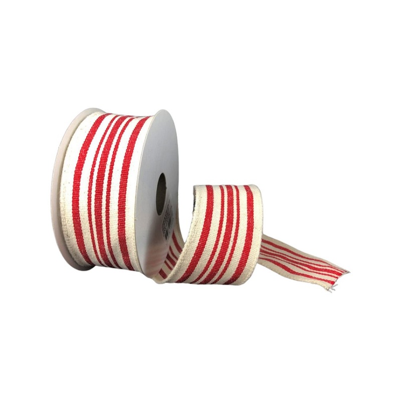 1.5" Ivory/Red French Stripe Ribbon - 10yds