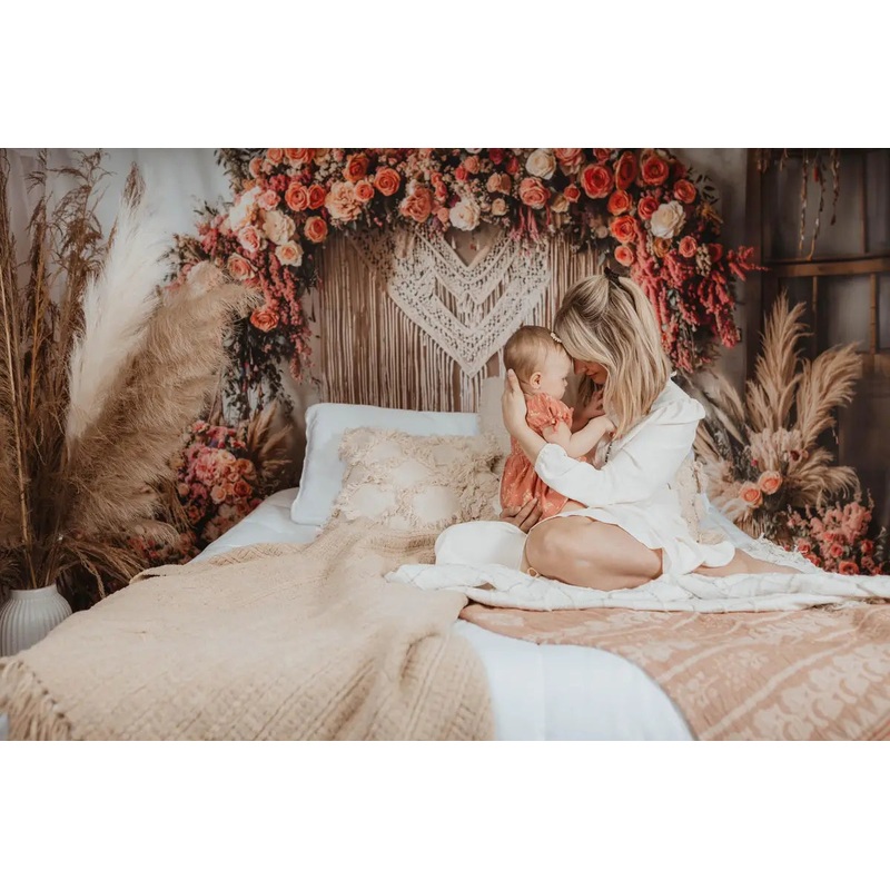 Kate Boho Pampas Grass Macrame Flower Arch Backdrop Designed by Emetselch Microfiber (Printed) 7x5ft - small kids sitting / cake smash