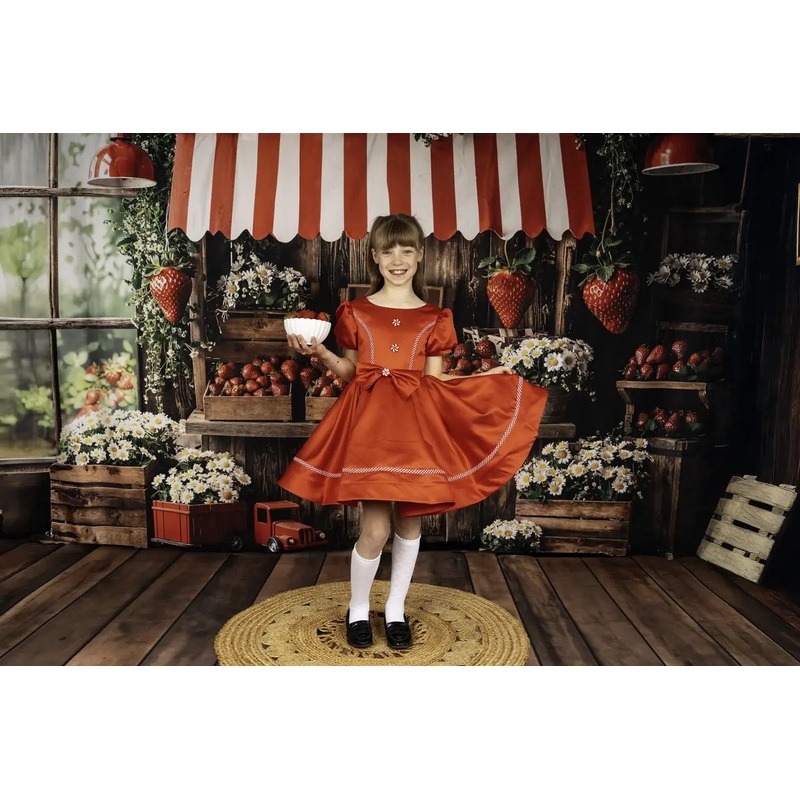 Kate Spring Strawberry Market Floral Wood Backdrop Designed by Emetselch Microfiber (Printed) 7x5ft - small kids sitting / cake smash
