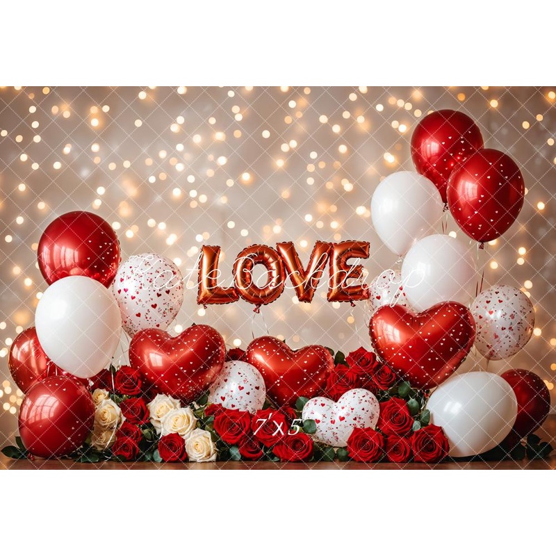 Kate Valentine's Day Balloons Roses Bokeh Backdrop Designed by Emetselch Microfiber (Printed) 7x5ft - small kids sitting / cake smash