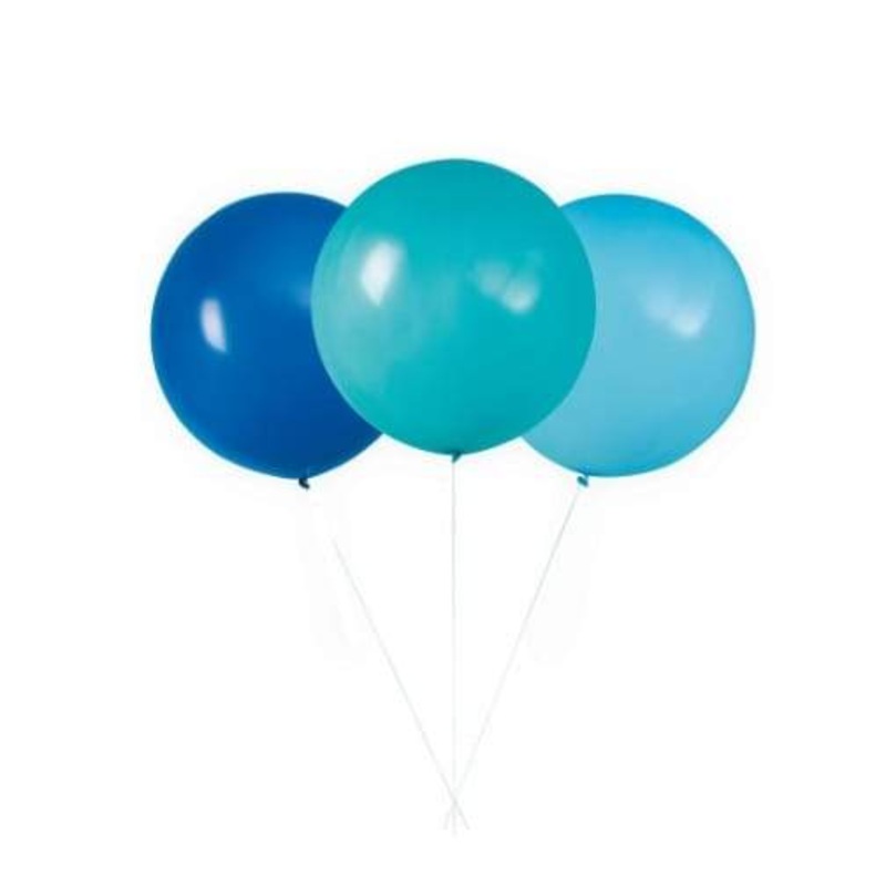 Teal Pale Blue Royal Blue 24 Latex Balloons (3 count)