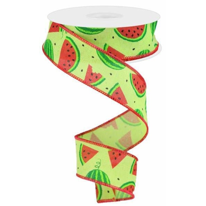 1.5" New Watermelon Slices Linen Ribbon - 10yds