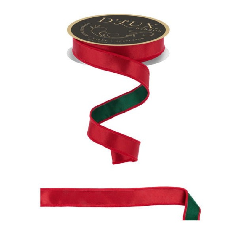 7/8" Satin Fused Ribbon: Red/Emerald Green