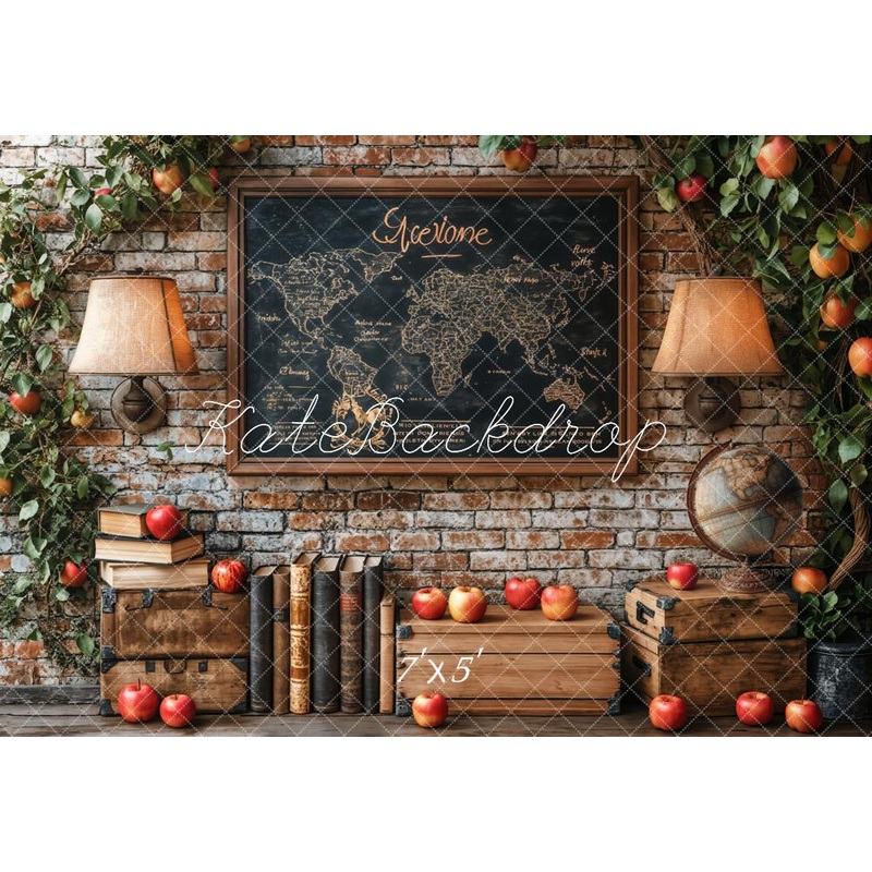 Kate Back To School/Graduation Vintage Map Books Backdrop Designed by Emetselch Microfiber (Printed) 7x5ft - small kids sitting / cake smash