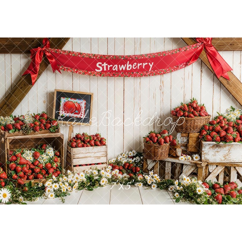 Kate Summer Strawberry Floral Rustic Backdrop Designed by Emetselch Microfiber (Printed) 7x5ft - small kids sitting / cake smash