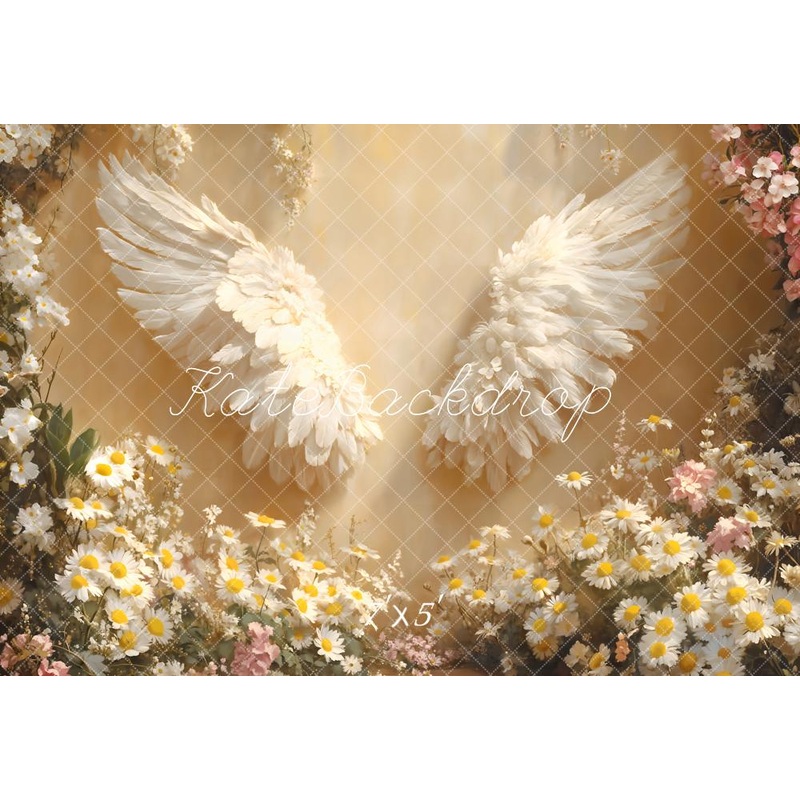 Kate Warm Angel Wings Floral Sunlight Backdrop Designed by Emetselch Microfiber (Printed) 7x5ft - small kids sitting / cake smash