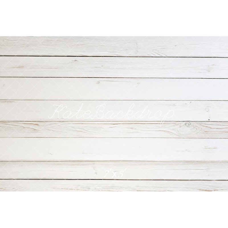 Kate White Wood Plank Floor Backdrop Designed by Mandy Ringe Photography Microfiber (Printed) 7x5ft - small kids sitting / cake smash