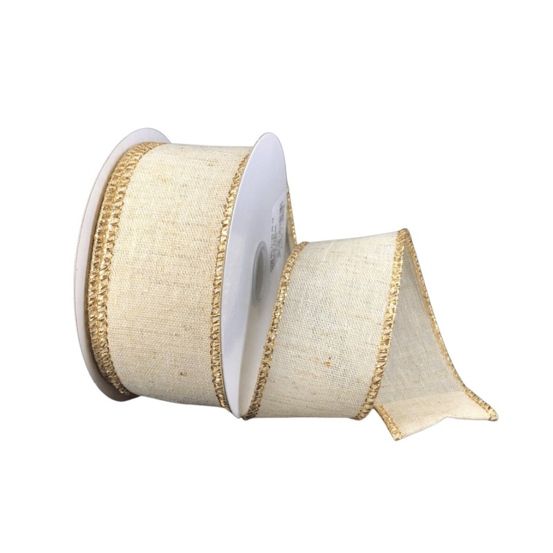 1.5" Ivory Linen Gold Edge Ribbon - 10yds