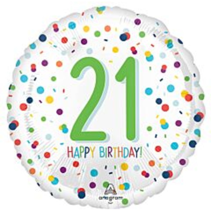 #356 Confetti Birthday 21 18in Printed Mylar