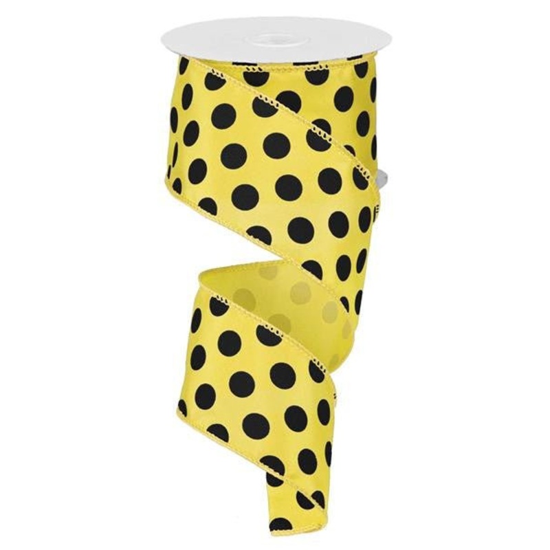 2.5" Satin Polka Dot Ribbon: Yellow/Black
