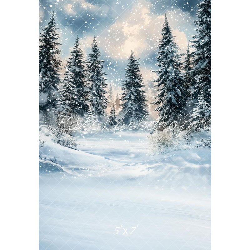 Kate Winter Snowy Pine Trees Backdrop Designed by Emetselch Microfiber (Printed) 5x7ft(1.5x2.2m)