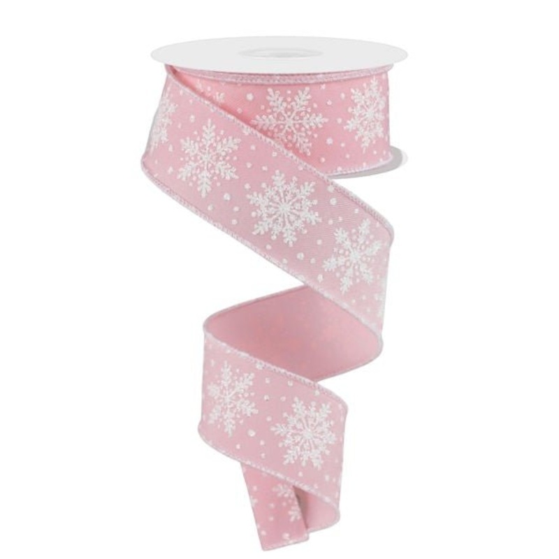 1.5" Bold Snowflake Ribbon: Pale Pink/Wht - 10yds