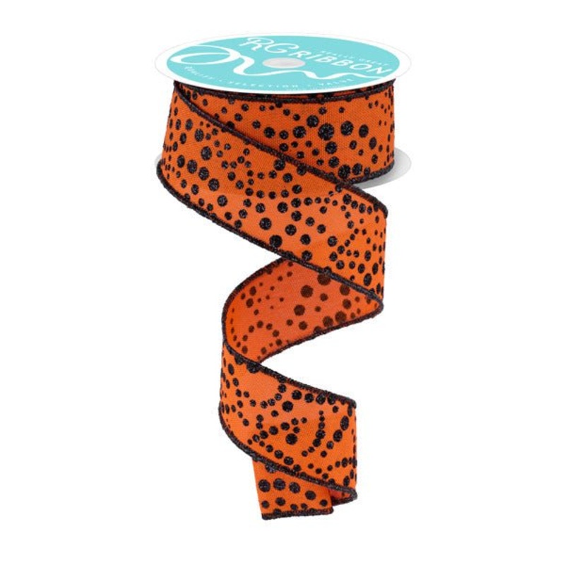 1.5" Mini Glitter Dots Ribbon: Orange/Black - 10yds