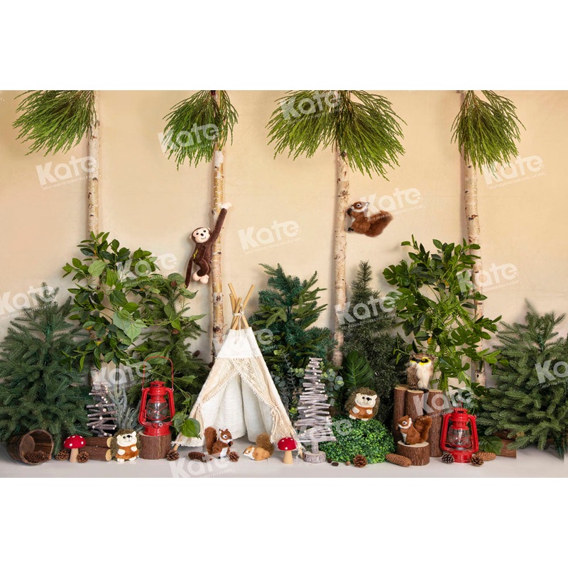 Kate Wild Animal Camping Jungle Backdrop Designed by Emetselch 7x5ft - small kids sitting / cake smash Microfiber (Printed)