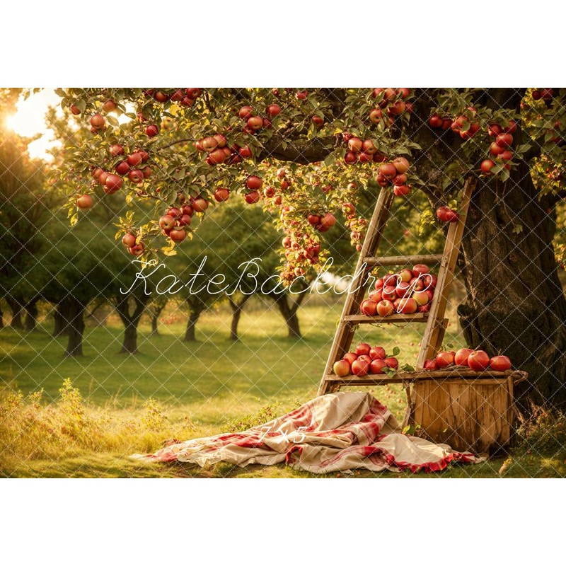 Kate Autumn Outdoor Forest Apple Orchard Backdrop Designed by Emetselch 7x5ft - small kids sitting / cake smash Microfiber (Printed)