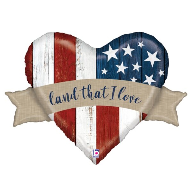 4th Of July Land That I Love Heart SuperShape Mylar Balloon 32" | 1 ct