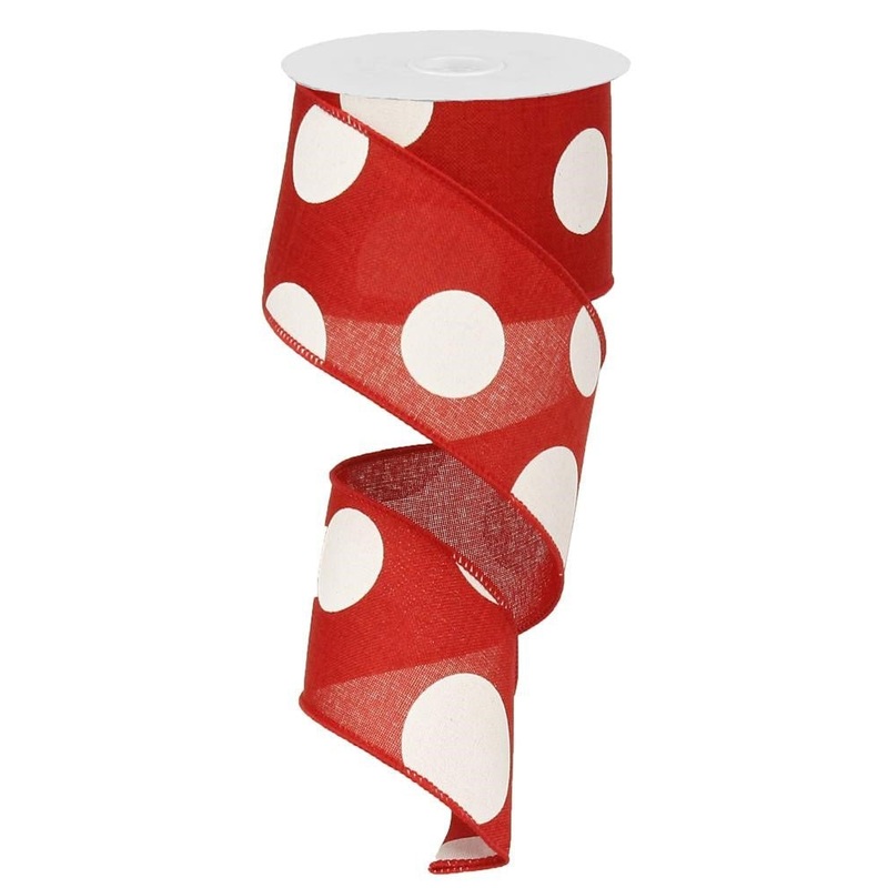 2.5" x 50yd Linen Giant Dot Ribbon: Red/Wht